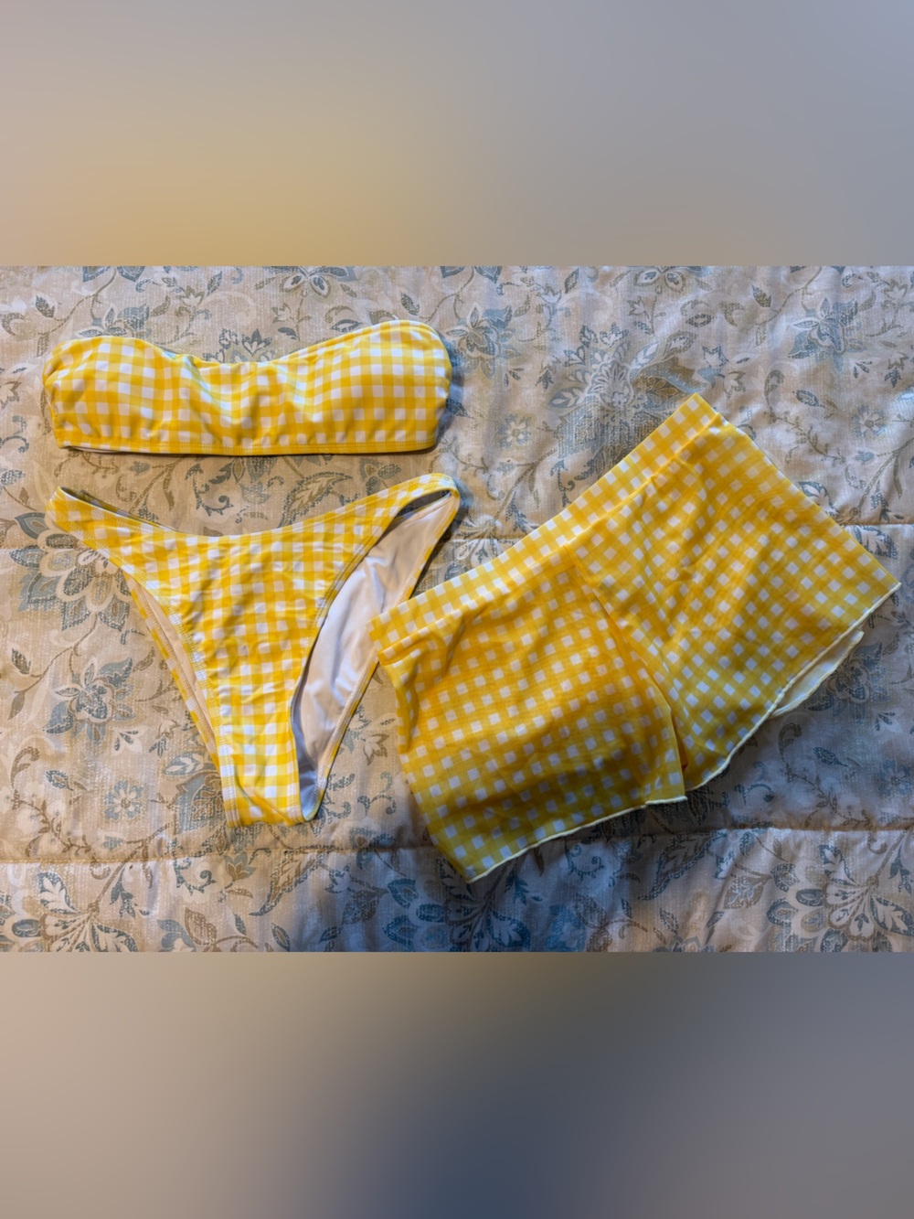 Yellow Gingham Bikini Set with Matching shorts